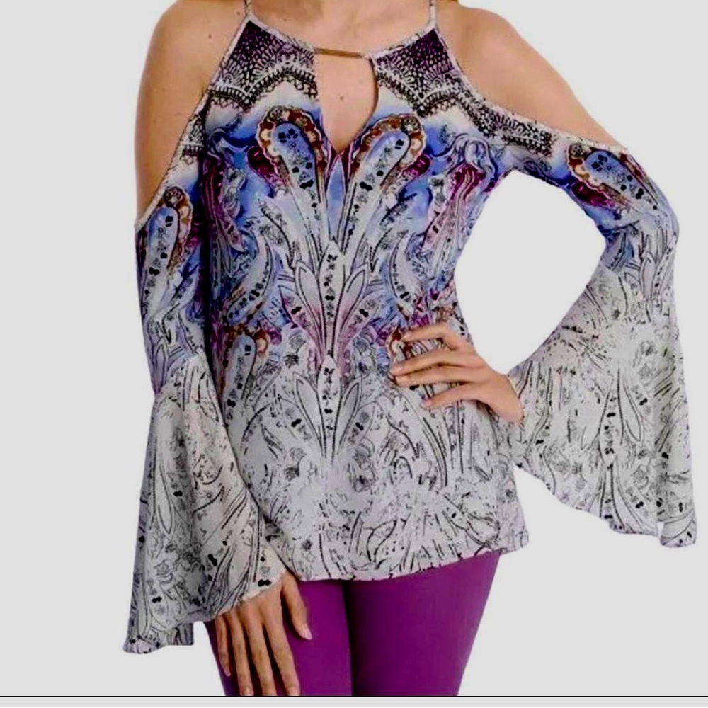 White House Black Market Cold Shoulder Paisley Blouse
